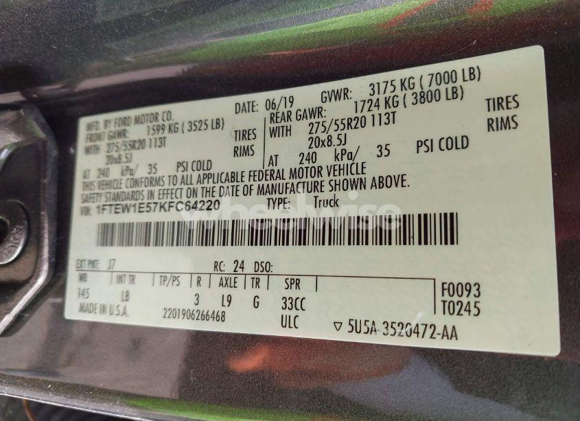 Photo 9 of 2019 Ford F-150 LARIAT (VIN 1FTEW1E57KFC64220)