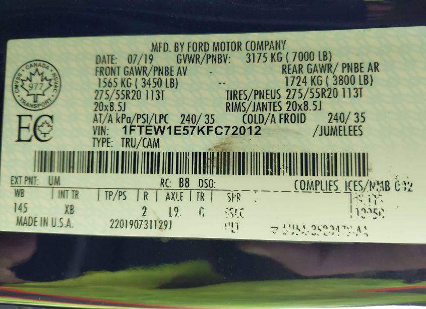 Photo 9 of 2019 Ford F-150 XLT (VIN 1FTEW1E57KFC72012)