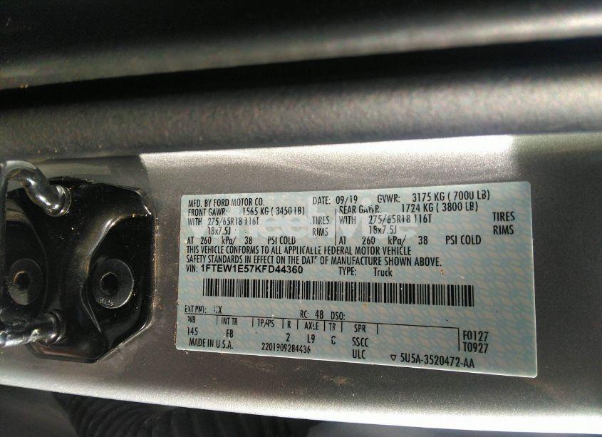 Photo 9 of 2019 Ford F-150 XLT (VIN 1FTEW1E57KFD44360)