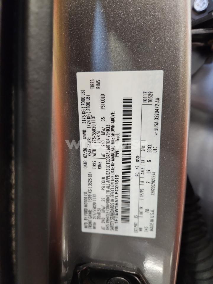 Photo 12 of 2020 FORD F150 SUPERCREW (VIN 1FTEW1E57LFC01619)
