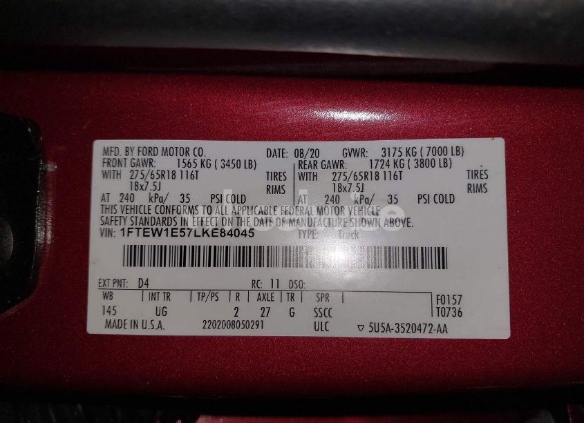 Photo 9 of 2020 Ford F-150 XLT (VIN 1FTEW1E57LKE84045)