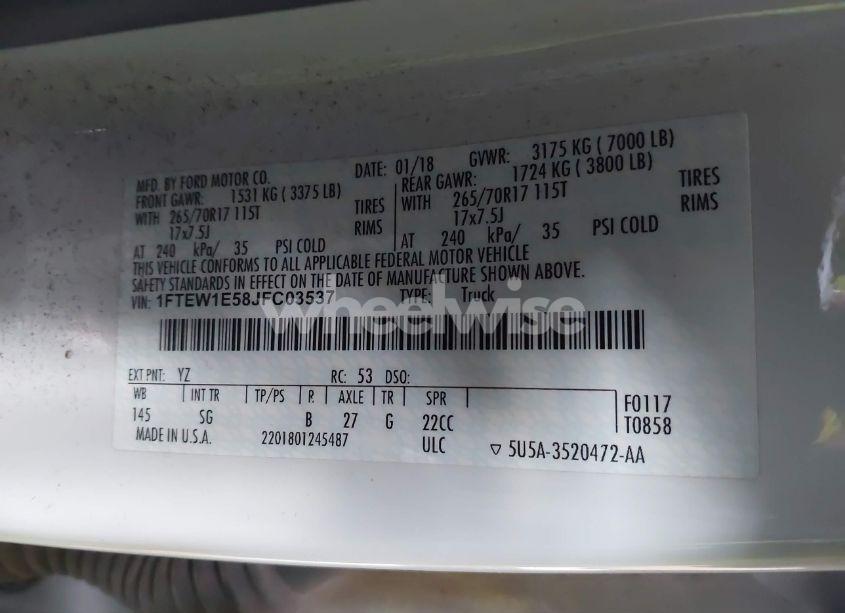 Photo 9 of 2018 Ford F-150 XL (VIN 1FTEW1E58JFC03537)