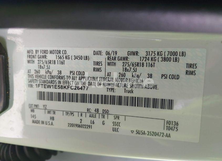 Photo 9 of 2019 Ford F-150 LARIAT (VIN 1FTEW1E58KFC26477)