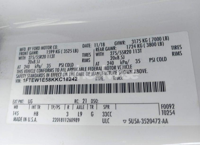 Photo 12 of 2019 Ford F-150 LARIAT (VIN 1FTEW1E58KKC18242)