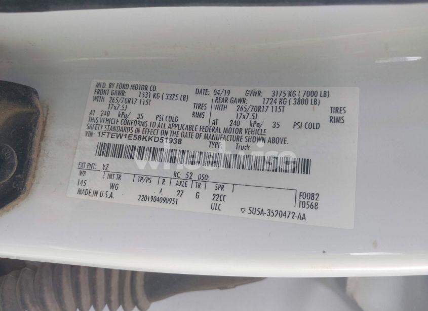 Photo 9 of 2019 Ford F-150 XL (VIN 1FTEW1E58KKD51938)