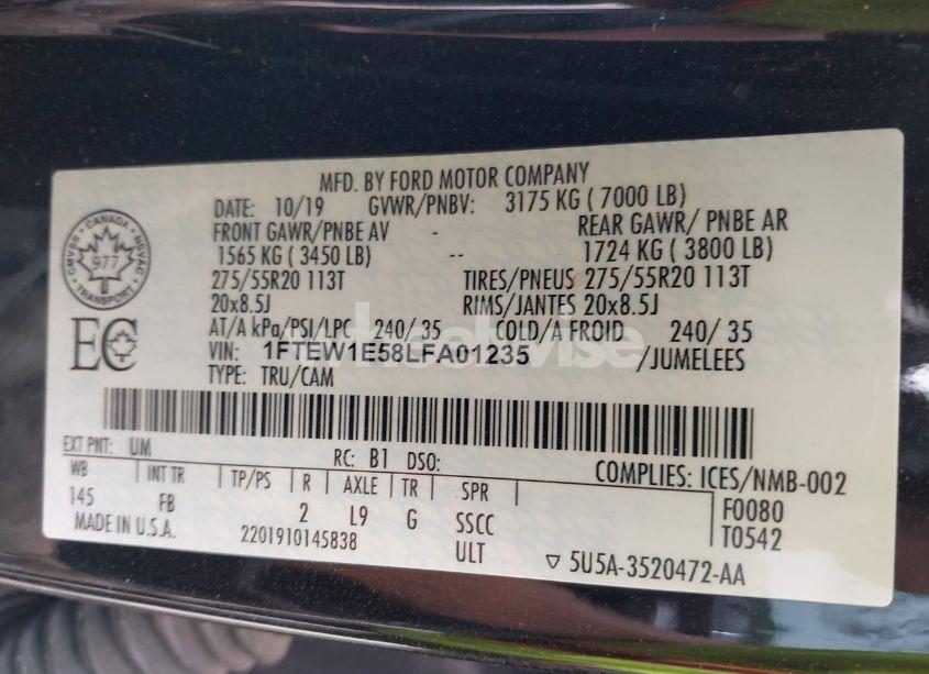 Photo 9 of 2020 Ford F-150 XLT (VIN 1FTEW1E58LFA01235)