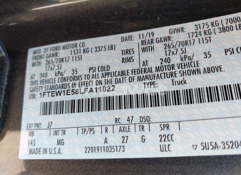 Photo 9 of 2020 Ford F-150 XLT (VIN 1FTEW1E58LFA11022)