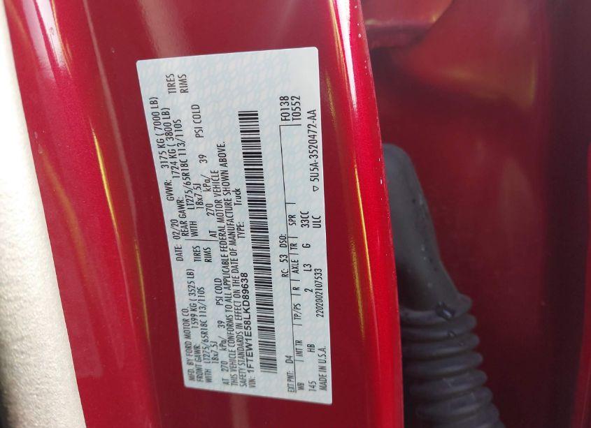 Photo 9 of 2020 Ford F-150 LARIAT (VIN 1FTEW1E58LKD89638)