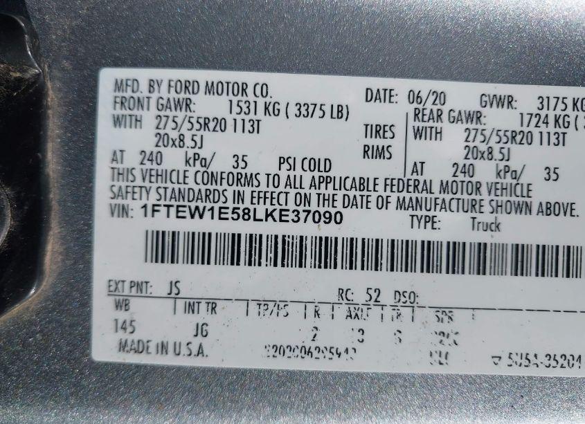 Photo 9 of 2020 Ford F-150 XL (VIN 1FTEW1E58LKE37090)