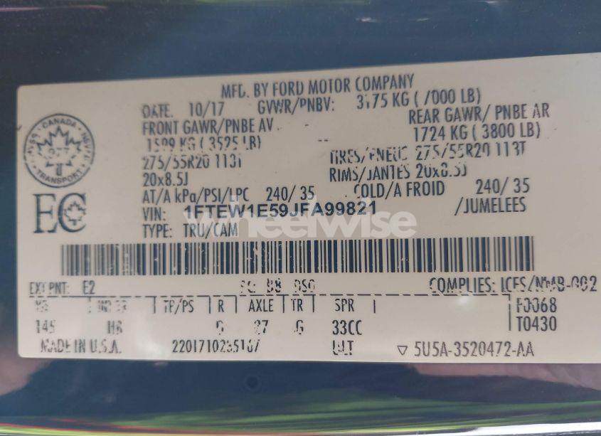 Photo 9 of 2018 Ford F-150 LARIAT (VIN 1FTEW1E59JFA99821)