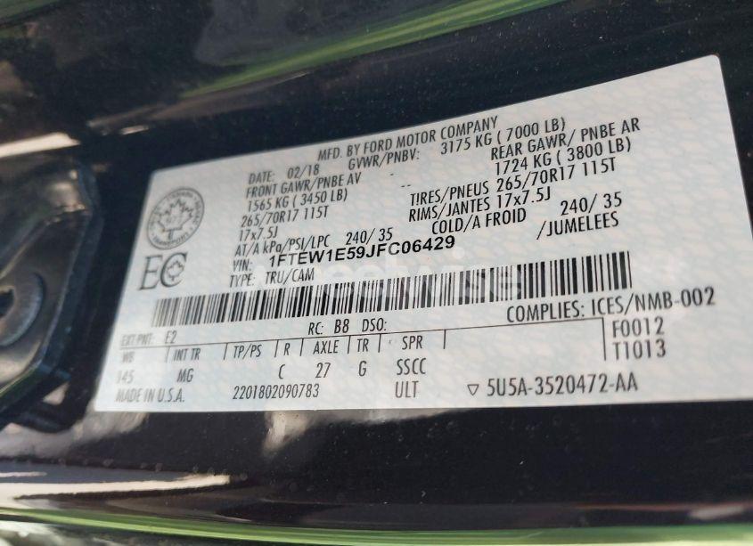 Photo 9 of 2018 Ford F-150 XLT (VIN 1FTEW1E59JFC06429)