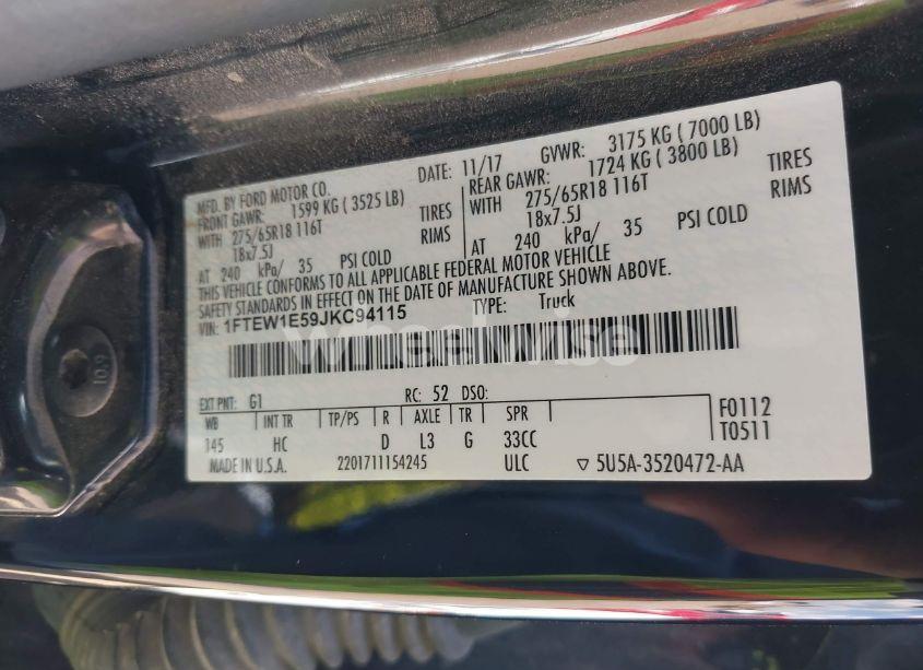 Photo 9 of 2018 Ford F-150 LARIAT (VIN 1FTEW1E59JKC94115)