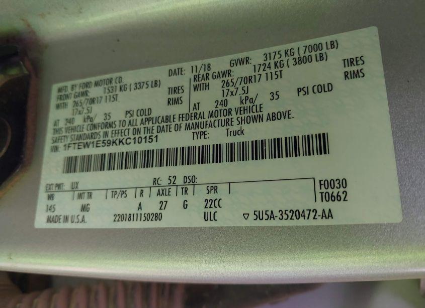 Photo 9 of 2019 Ford F-150 XL (VIN 1FTEW1E59KKC10151)