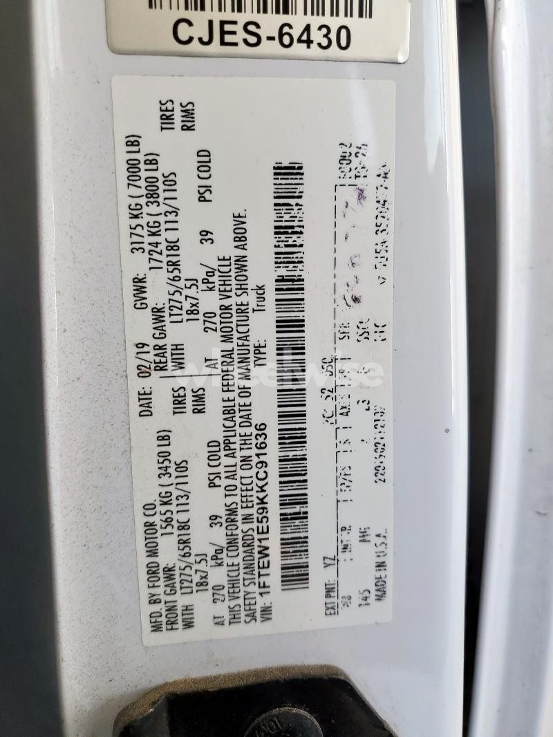 Photo 7 of 2019 FORD F150 SUPERCREW (VIN 1FTEW1E59KKC91636)