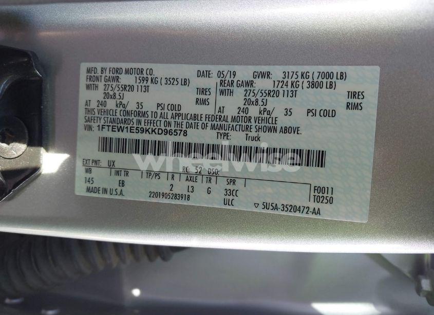 Photo 9 of 2019 Ford F-150 LARIAT (VIN 1FTEW1E59KKD96578)