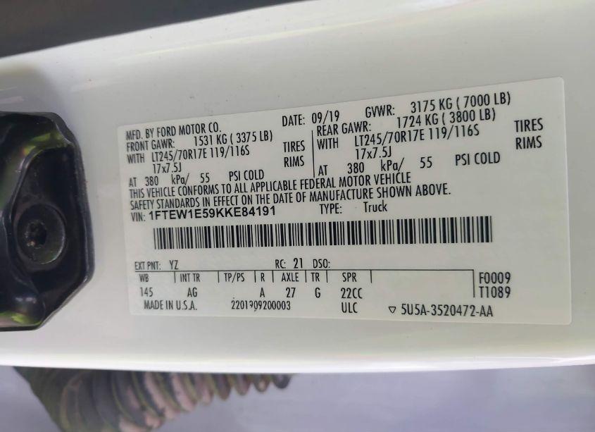 Photo 9 of 2019 Ford F-150 XL (VIN 1FTEW1E59KKE84191)