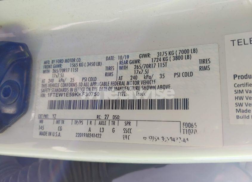 Photo 9 of 2019 Ford F-150 XL (VIN 1FTEW1E59KKF30750)