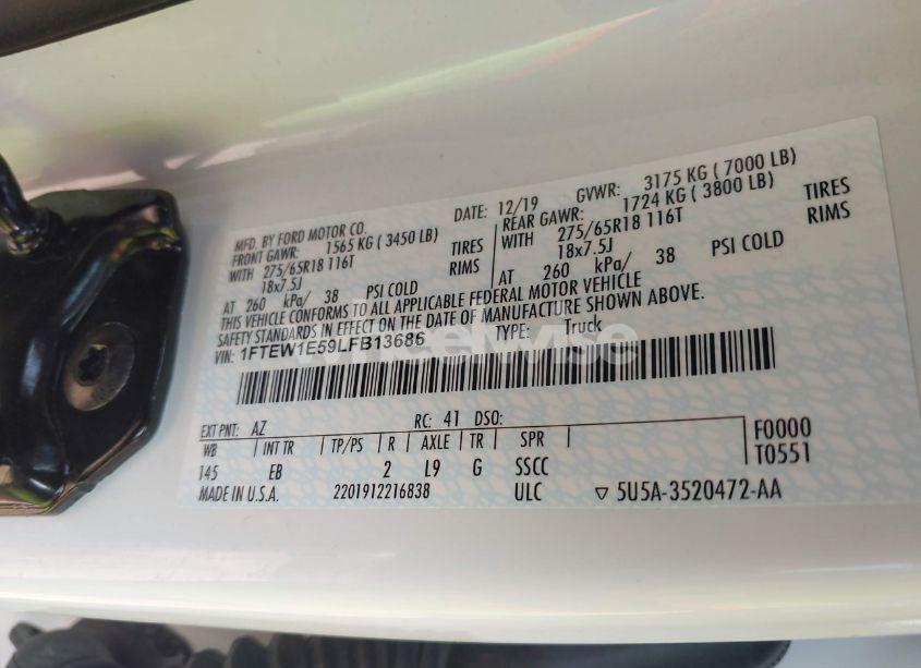 Photo 9 of 2020 Ford F-150 LARIAT (VIN 1FTEW1E59LFB13686)