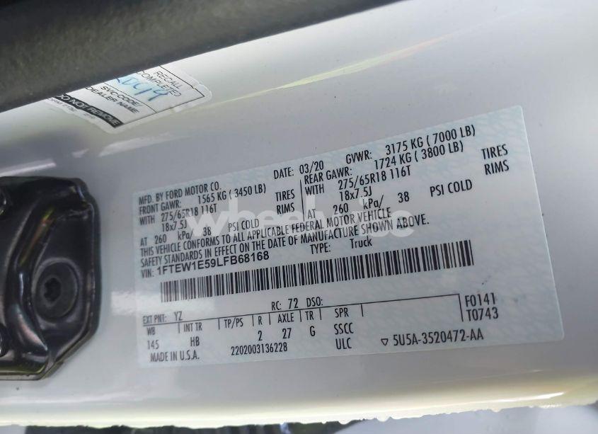 Photo 9 of 2020 Ford F-150 LARIAT (VIN 1FTEW1E59LFB68168)