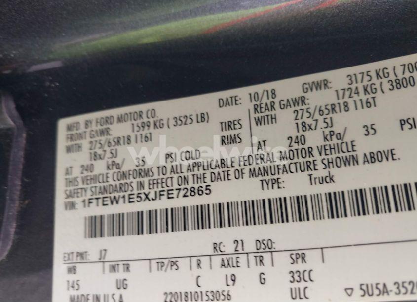 Photo 9 of 2018 Ford F-150 XLT (VIN 1FTEW1E5XJFE72865)