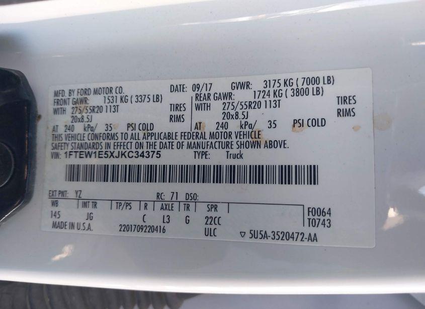 Photo 9 of 2018 Ford F-150 XL (VIN 1FTEW1E5XJKC34375)