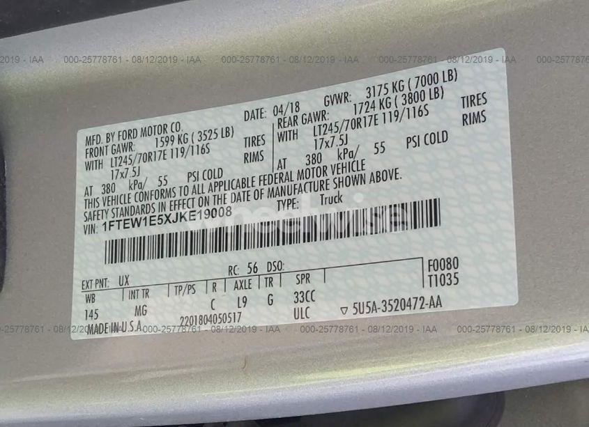 Photo 9 of 2018 Ford F-150 XLT (VIN 1FTEW1E5XJKE19008)