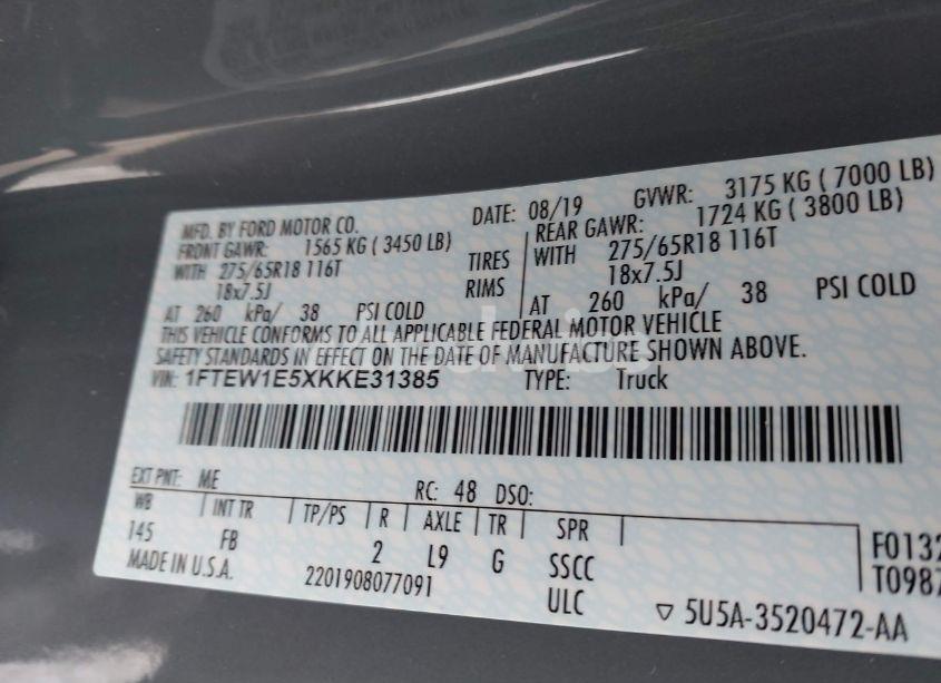 Photo 9 of 2019 Ford F-150 XLT (VIN 1FTEW1E5XKKE31385)