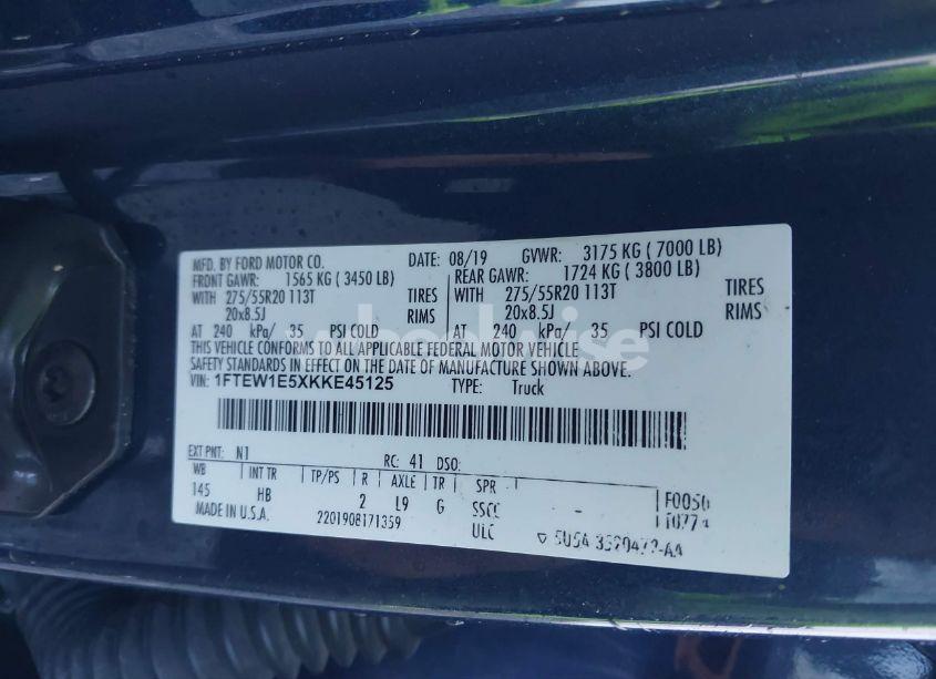 Photo 9 of 2019 Ford F-150 LARIAT (VIN 1FTEW1E5XKKE45125)