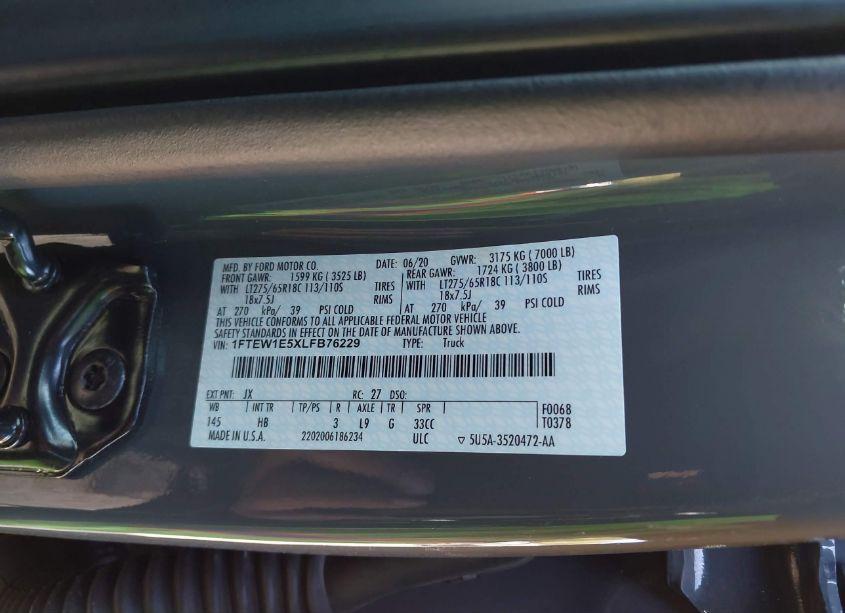 Photo 9 of 2020 Ford F-150 LARIAT (VIN 1FTEW1E5XLFB76229)