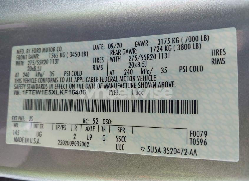 Photo 8 of 2020 Ford F-150 XLT (VIN 1FTEW1E5XLKF16406)