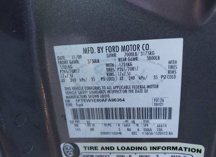 Photo 9 of 2010 Ford F-150 XL/XLT (VIN 1FTEW1E80AFA96364)