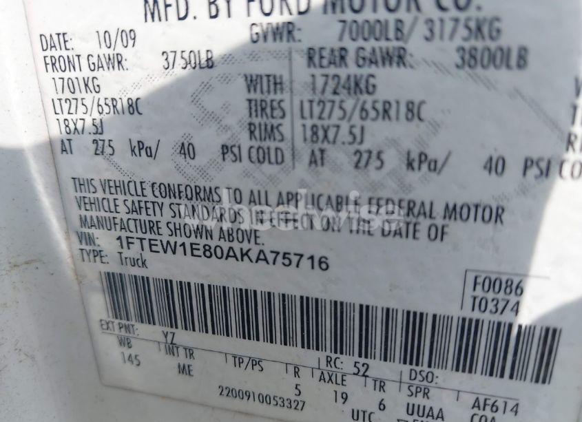 Photo 9 of 2010 Ford F-150 XLT (VIN 1FTEW1E80AKA75716)