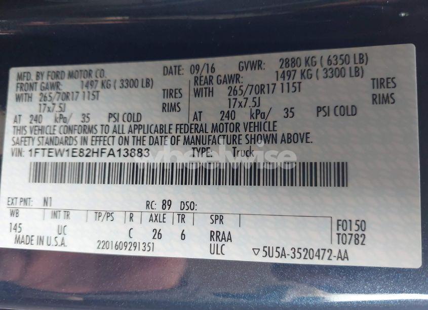 Photo 9 of 2017 Ford F-150 XLT (VIN 1FTEW1E82HFA13883)