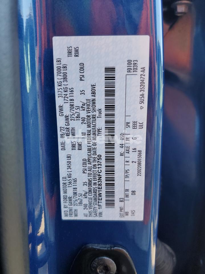 Photo 12 of 2022 FORD F150 SUPERCREW (VIN 1FTEW1E83NFC13750)