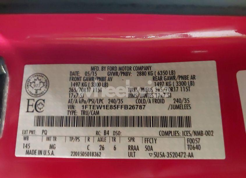 Photo 9 of 2015 Ford F-150 XLT (VIN 1FTEW1E85FFB26787)