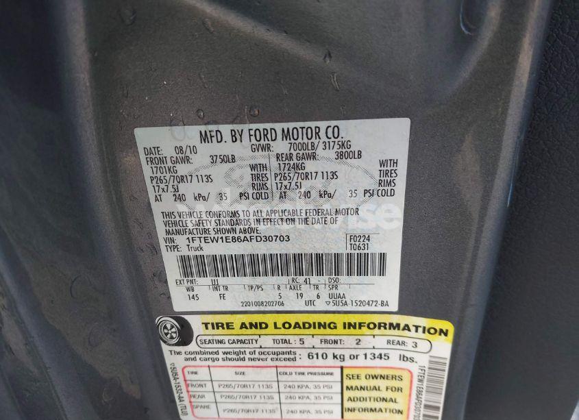 Photo 9 of 2010 Ford F-150 XL/XLT (VIN 1FTEW1E86AFD30703)