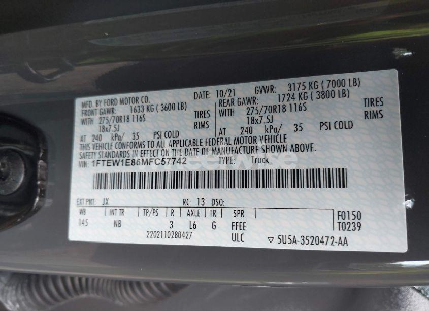 Photo 9 of 2021 Ford F-150 KING RANCH/LARIAT/LIMITED/PLATINUM/TREMOR/XL/XLT (VIN 1FTEW1E86MFC57742)
