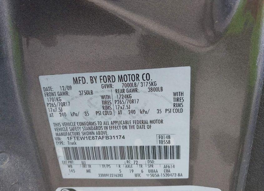 Photo 9 of 2010 Ford F-150 XL/XLT (VIN 1FTEW1E87AFB31174)