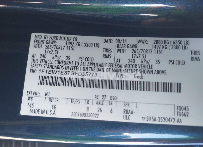 Photo 9 of 2016 Ford F-150 XL (VIN 1FTEW1E87GFD35773)