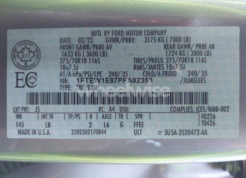 Photo 9 of 2023 Ford F-150 TREMOR (VIN 1FTEW1E87PFA92353)