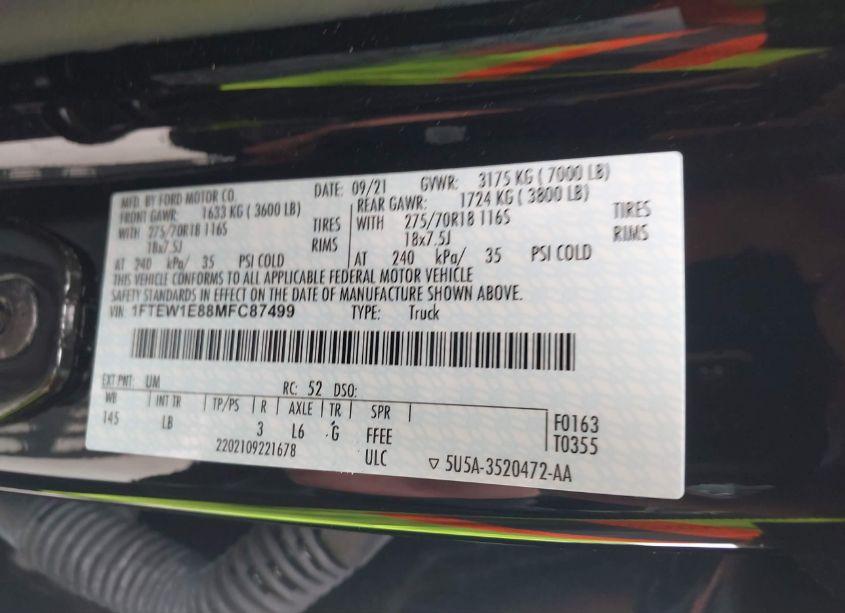 Photo 9 of 2021 Ford F-150 TREMOR (VIN 1FTEW1E88MFC87499)