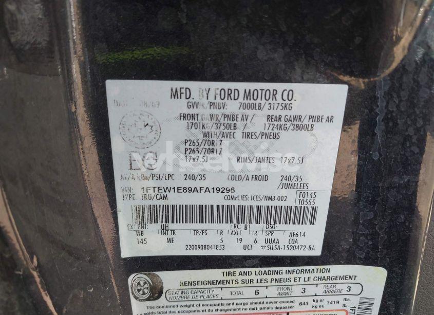 Photo 9 of 2010 Ford F-150 XLT (VIN 1FTEW1E89AFA19296)