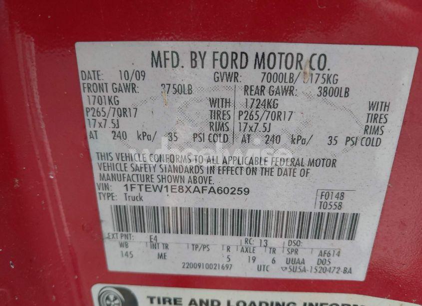 Photo 9 of 2010 Ford F-150 XL/XLT (VIN 1FTEW1E8XAFA60259)