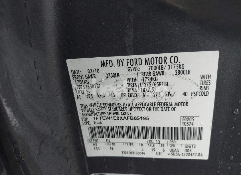 Photo 9 of 2010 Ford F-150 XL/XLT (VIN 1FTEW1E8XAFB85195)