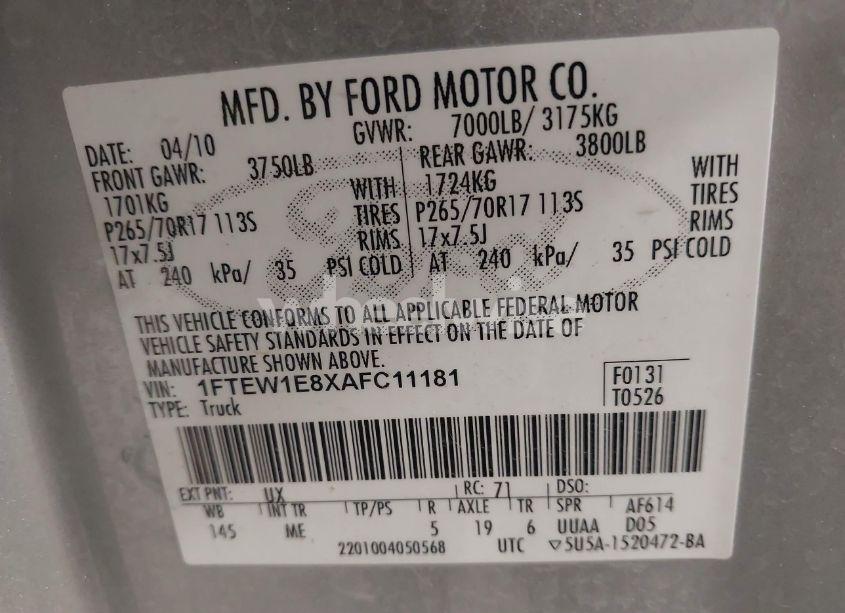 Photo 9 of 2010 Ford F-150 XLT (VIN 1FTEW1E8XAFC11181)