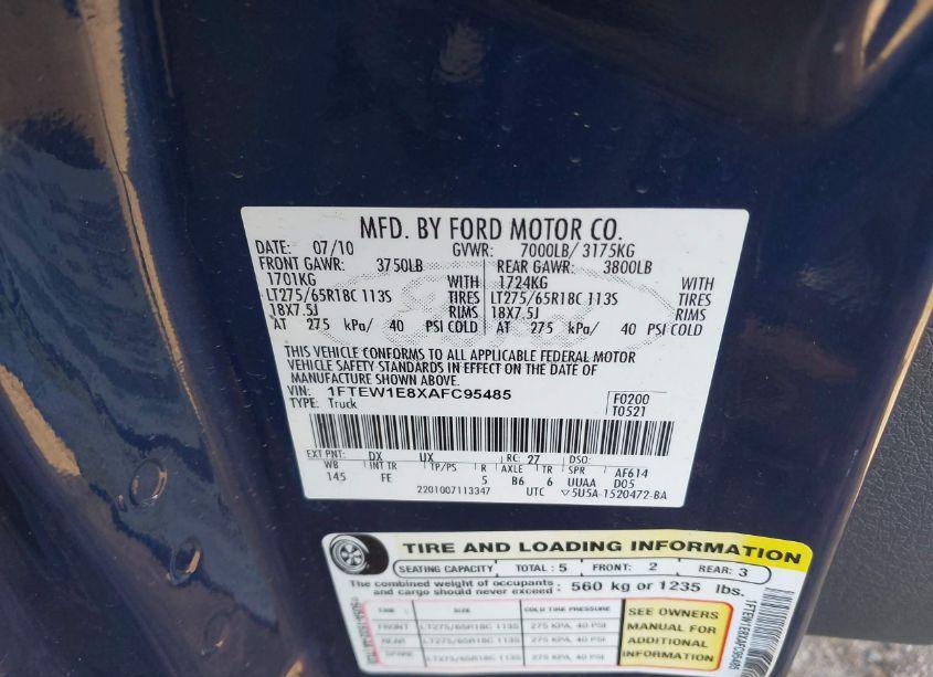 Photo 9 of 2010 Ford F-150 XL/XLT (VIN 1FTEW1E8XAFC95485)