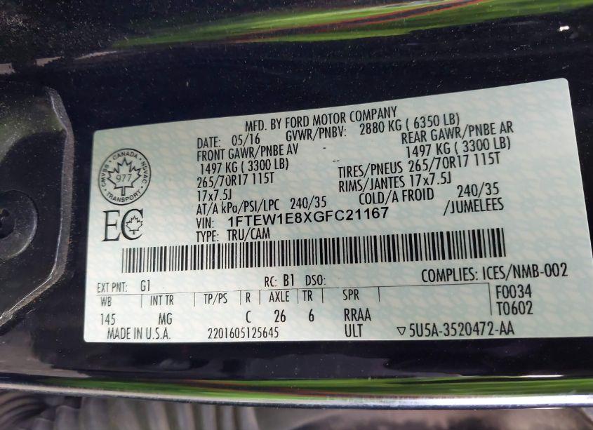 Photo 9 of 2016 Ford F-150 XLT (VIN 1FTEW1E8XGFC21167)