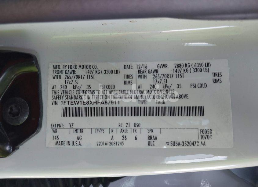 Photo 9 of 2017 Ford F-150 XL (VIN 1FTEW1E8XHFA87911)