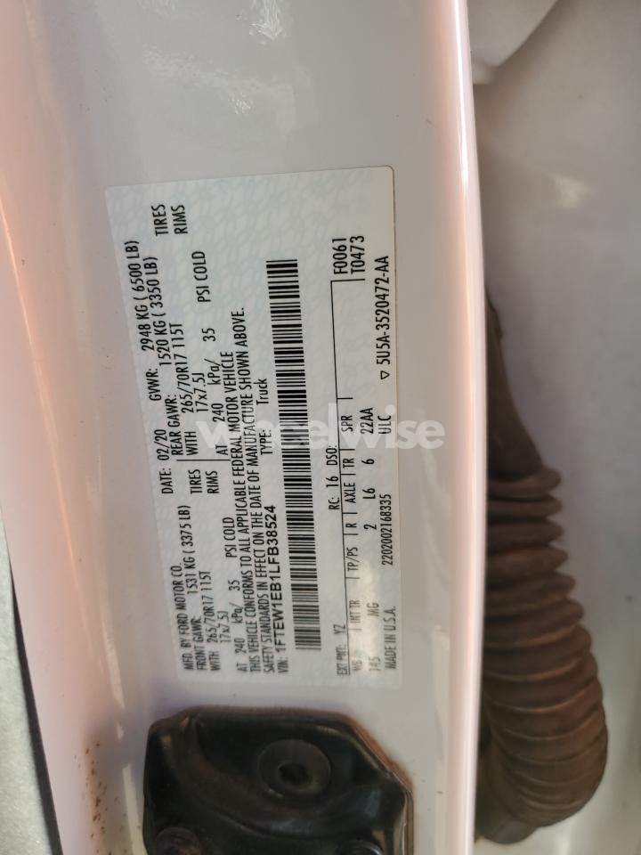 Photo 12 of 2020 FORD F150 SUPERCREW (VIN 1FTEW1EB1LFB38524)