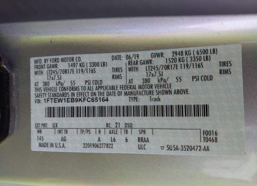 Photo 9 of 2019 Ford F-150 XL (VIN 1FTEW1EB9KFC65164)